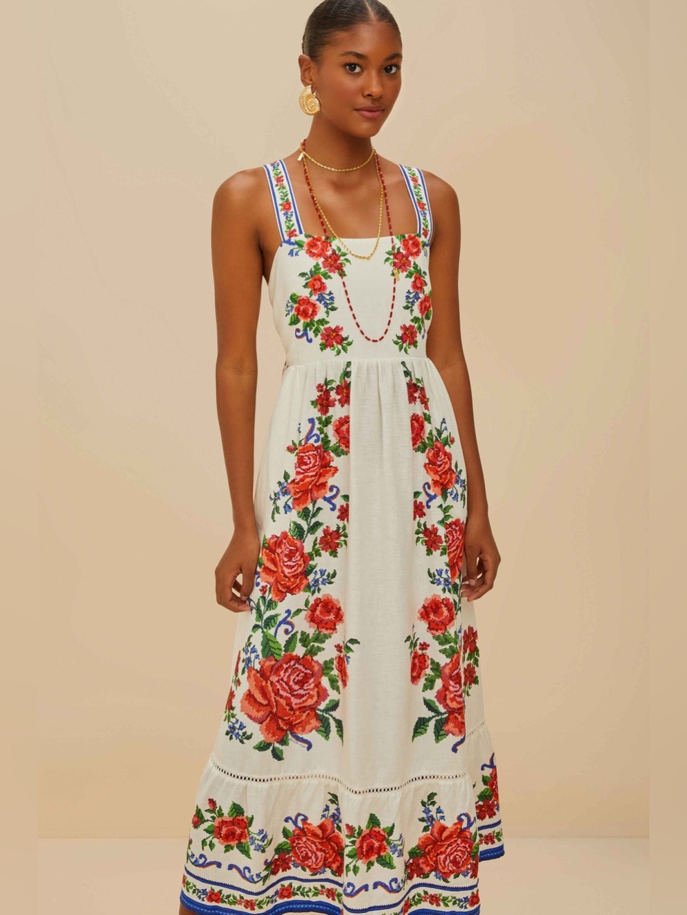 Farm Rio Off-White Flower Tapestry Maxi Dress - Picture 3 of 12